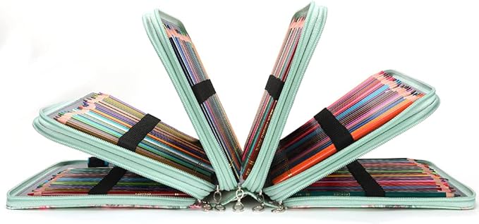 Vomgomfom 252 Slots Pencil Bag, 5-Layer Zipper Art Supply Organizer, PU Leather Portable Colored Pencil Case with Handle for 252 Watercolor Pens, Gel Pens (Green Rose)