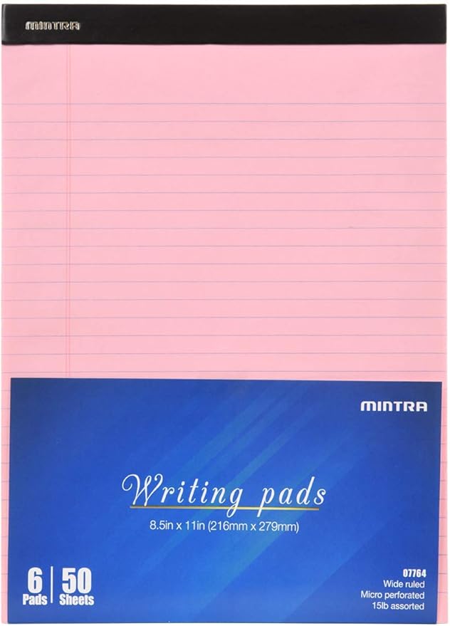 Mintra Office Colorful Legal Pads - Includes 2 Blue, 2 Pink, and, 2 Green Writing Pads, Micro Perforated Lined Sheets, Ideal for Professional & Personal Use, 8.5"x11" Wide Ruled, 6 pack Pastel Set 2