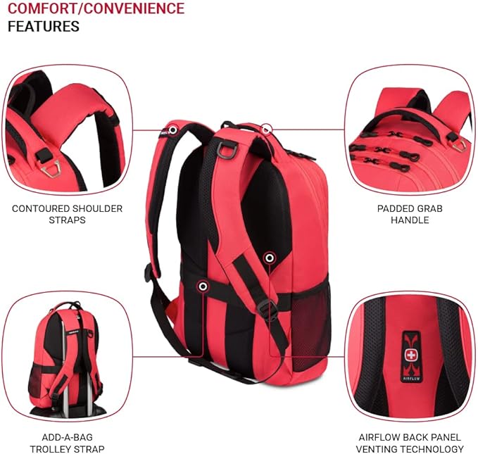 SWISSGEAR Cecil 18-Inch Laptop Backpack Fits 16-Inch Laptop, Travel Daypack with Organizer Pockets, Water Bottle Holders & Padded Straps – Teaberry