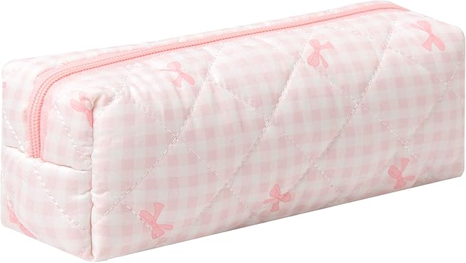 Pencil Case Office College School Storage Bag Pouch Holder Box Organizer Makeup Pouch Cosmetic Bag Aesthetic Cute Pen Case for Girls Boys Kids (Pink bow)