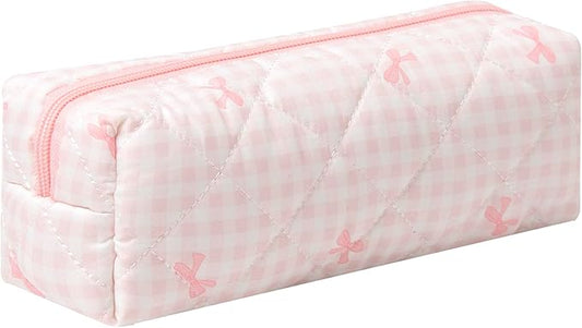 Pencil Case Office College School Storage Bag Pouch Holder Box Organizer Makeup Pouch Cosmetic Bag Aesthetic Cute Pen Case for Girls Boys Kids (Pink bow)
