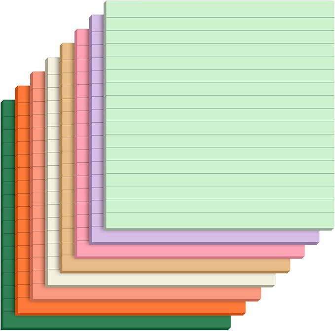 Qeeenar 8 Pads Big Sticky Notes 11 x 11 Inch Lined Jumbo Large Sticky Notes for Wall,Giant Strong Power Memo Square Post for Office, 25 Sheets/Pad (Stripe,Boho Color,8 Pcs)