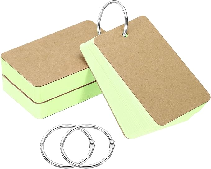 PATIKIL Blank Index Cards with Ring, 150Pcs Colored Blank Flash Card 3.5" x 2" Note Card Study Card for Memory Learning Studying Office Supplies, Green