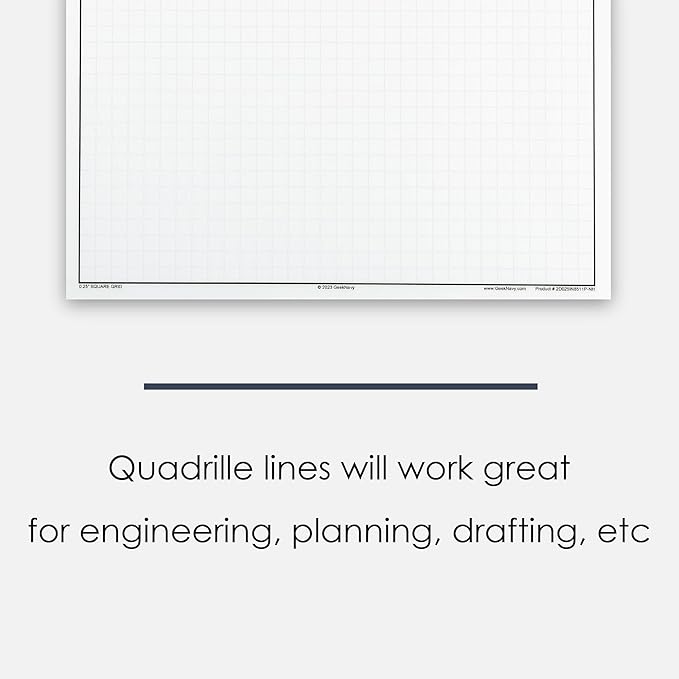 GeekNavy 8.5" x 11" Quadrille Graph Paper 50 Sheets Portrait - 0.25" 4x4 Square Grid, Blueprint, High Brightness, Border-Outlined, Drafting (3-Pack)