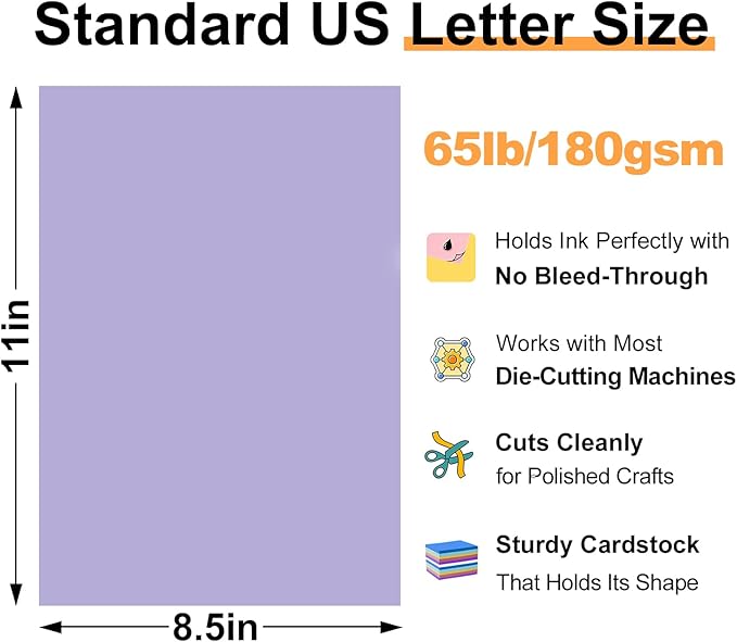 600-Sheets Colored Cardstock for Crafts: 50 Assorted Colors, 8.5" x 11", 65lb/180gsm, Colored Paper for Kids School Supplies, Party Decorations, DIY Crafts, for cri·cut Cutting