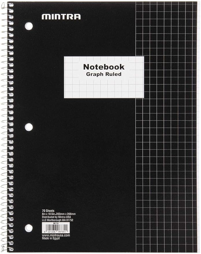 Mintra Office Spiral Notebooks, Wirebound, Journals for School, Work, Business, Aesthetic Stationery, Writing Pads, Teacher & Student Supplies (4, Solid Color, Graph)