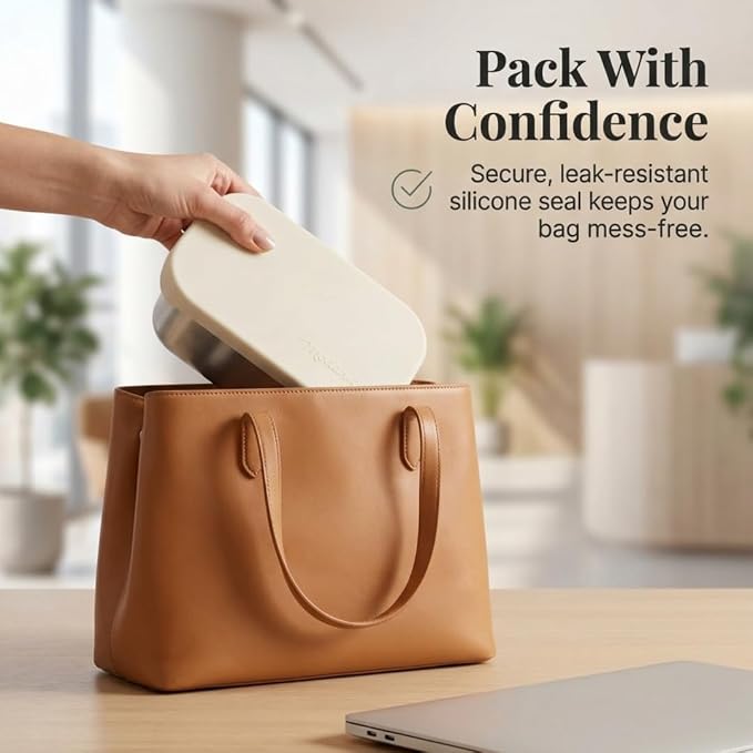 Modaniam Flexibento -Stainless Steel Lunch Box 47 OZ Set,Bento Box, Stainless Steel Lunch Containers, Leak proof Metal lunch Box, 1 * 47 OZ+ 1 * 6.5 OZ,Vanilla-47 OZ+ 6.5 OZ set