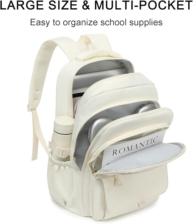 Phaoullzon Girls School Backpack for Boys, College Aesthetic Laptop Teen Bookbag for Travel,Beige
