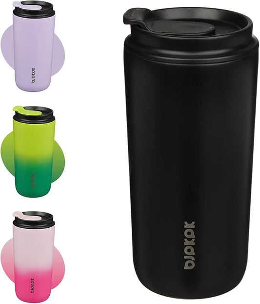 BJPKPK 16oz Insulated Tumbler with Lid,Travel Coffee Mug Stainless Steel,Leakproof Reusable Thermal Cup for Cold and Hot Drinks,Black