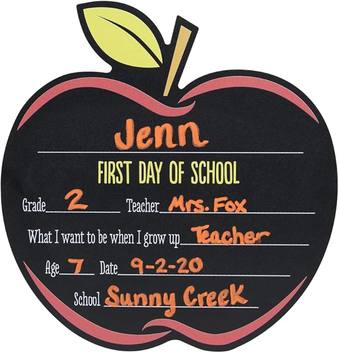 Apple First and Last Day of School Reusable Chalkboard Sign Set/Back to School Photo Prop/Teacher Classroom Picture Board 12" x 12.5"