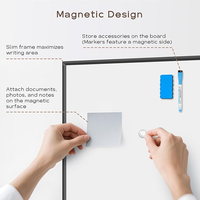 Large Whiteboard for Wall, 48'' x 36'' Big Magnetic Dry Erase White Board, Hanging Black Aluminum Frame Wipe Board for Home, Office, School