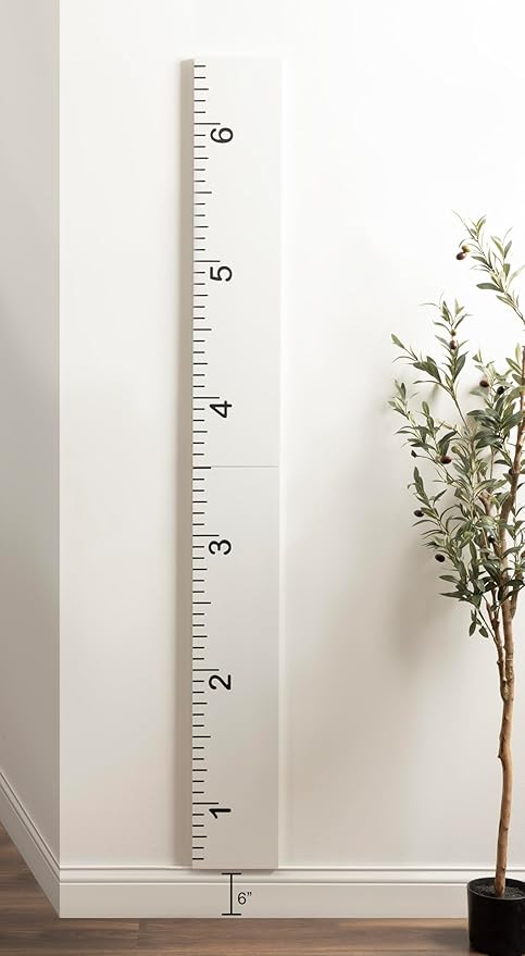 Kate and Laurel Modern 6.5-Foot Growth Chart Wooden Wall Ruler; 8 x 72; White; Decorative Wall-Mounted Height Chart for Kids for Use as Nursery or Children's Bedroom Decor