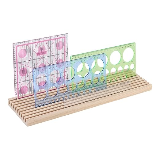 PH PandaHall 9-Slot Wooden Quilting Ruler Organizer, Ruler Holder Storage Rack Rulers Stand for Quilting Rulers 4mm Grid Ruler Holder for Sewing Accessories and Supplies, Burlywood, 14.9x3.9 inches