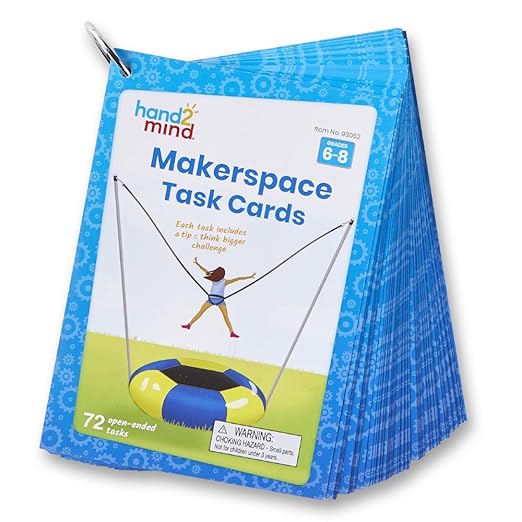 hand2mind Makerspace Task Cards, Grades 6-8, STEM Challenge Cards, STEM Classroom Centers, Makerspace Supplies, Middle School Science Classroom Supplies, STEM Kids Learning Activities