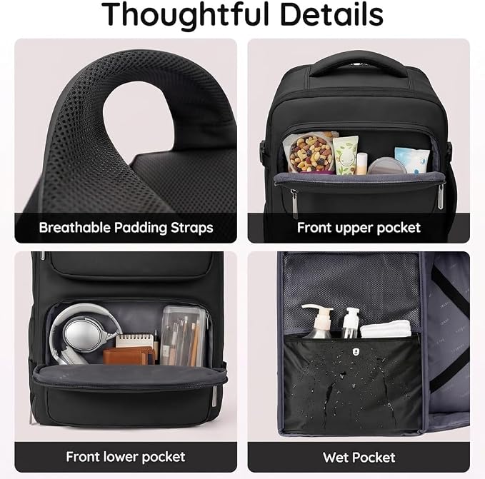 Taygeer Mochila De Viaje Para Hombre, TSA Travel Laptop Backpack for Men | Carry on Bag, Fits 15.6 Inch Laptop, Shoe Pouch, Water Bottle Pocket, Travel Gift for Men Business Work Black