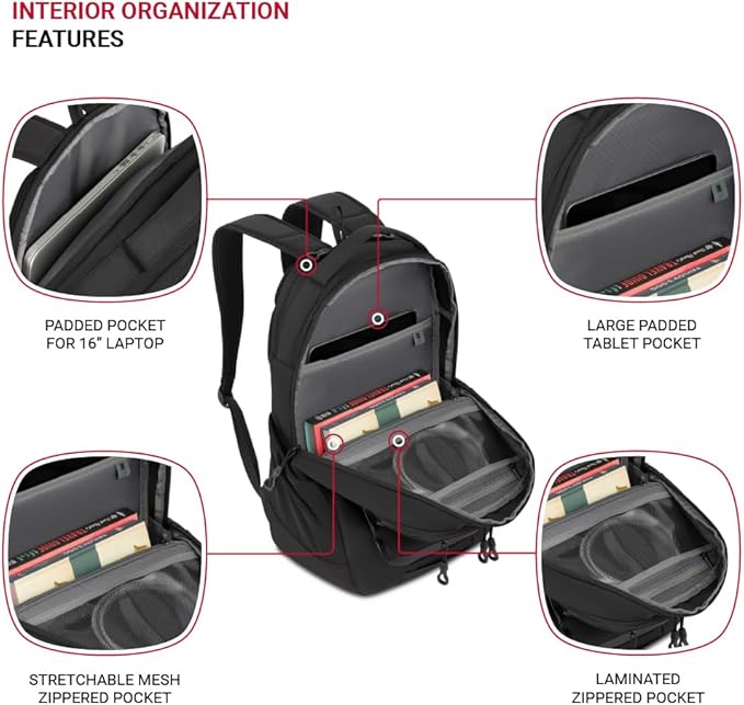 SwissGear Shield Laptop Backpack, Black, 18.5"x12"x6"