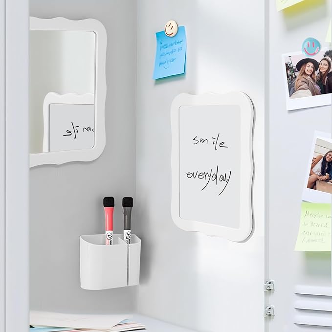 Locker Accessories for Girls Boys with Locker Mirror, Magnetic Whiteboard, Cute Smiley Face Magnets, Back-to-School Locker Decorations, Ideal for Office School Locker (White Locker Decor Set)