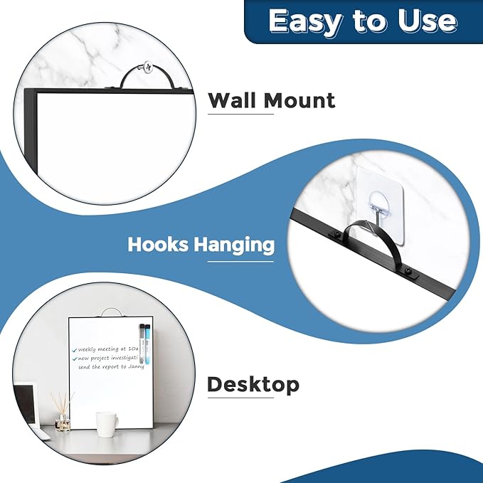 Small Hanging Whiteboard for Wall 16"x12", Portable Aluminum Frame Magnetic Dry Erase White Board with Handle & Markers & Magnets, Door Hang Message Board for Office Home Kitchen Dorm