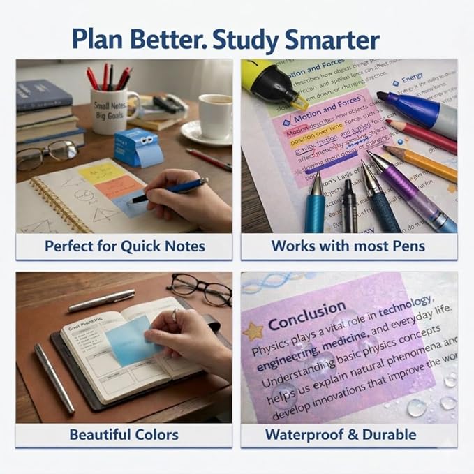 Pull Out Transparent Sticky Notes 105 Sheet/Box Full Adhesive, Monster Sticky Notes Cute with Tear-Off Lines, Sticky Notes for Kids & Students School Office Planning Supplies (4 Pack)