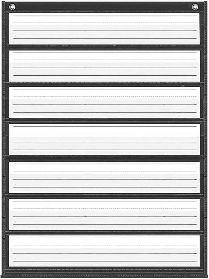 Auchq Magnetic Pocket Chart,Standard Pocket Chart with 7+1 Pockets,14 Double-Sided Dry-Eraser Cards for Daily Schedule,Class Demonstrations,Classroom Office Home Activities (Black)