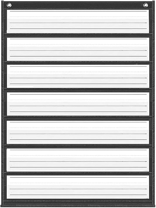 Auchq Magnetic Pocket Chart,Standard Pocket Chart with 7+1 Pockets,14 Double-Sided Dry-Eraser Cards for Daily Schedule,Class Demonstrations,Classroom Office Home Activities (Black)