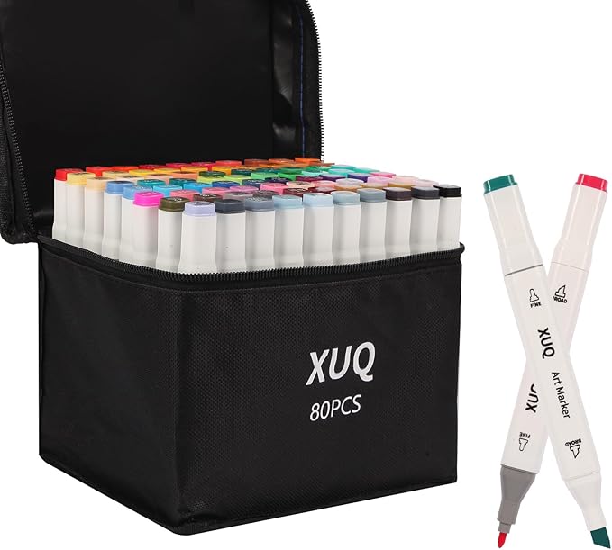 Alcohol Markers, 80 Colors Dual Brush Tip Permanent Art Markers, Coloring Marker, for Book Painting Card Making, Christmas gift for Adults Great Value Pack for Beginners