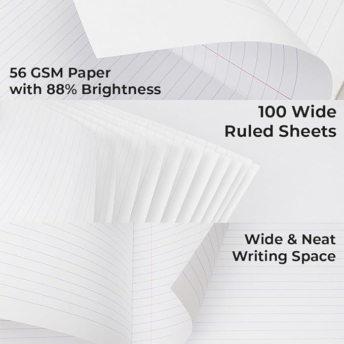 Wide Ruled Composition Notebook Black Marble | 100 Sheets | 9.75 x 7.5 Inches | Durable Sewn Binding for School & Office Use (6)