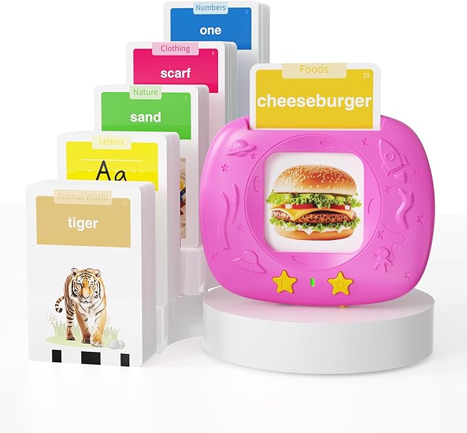 HOMESTEC Toddler Talking Flash Cards with American Accent and 288 Sight Words for Speech Therapy Learning Montessori Sensory Play for Boys and Girls Ages 3 to 6 Birthday Gifts (Pink)