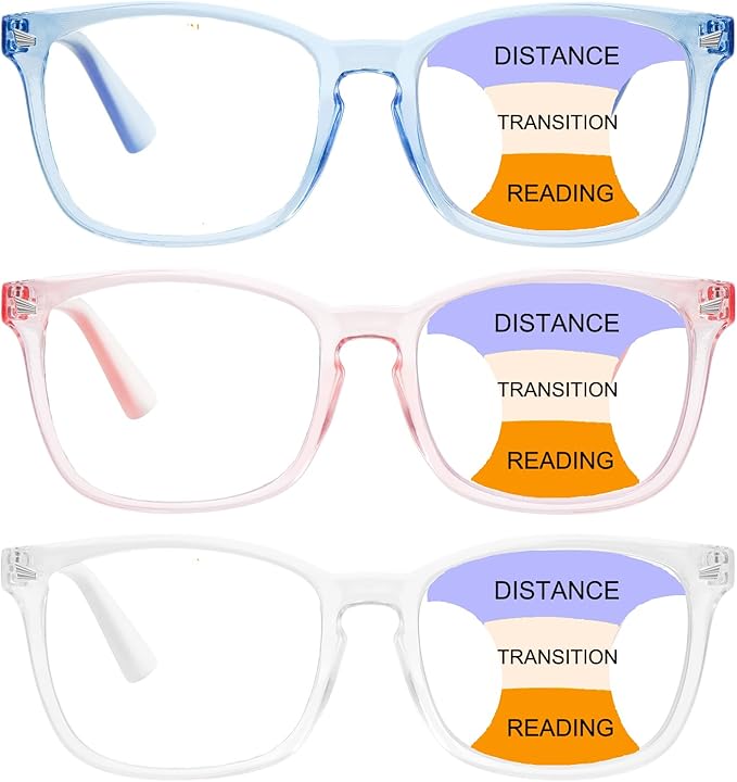 Progressive Multifocus Reading Glasses Men Women 3 Pack Anti Blue Light Eyestrain Quality Computer Readers (3 Mix, 2.0)