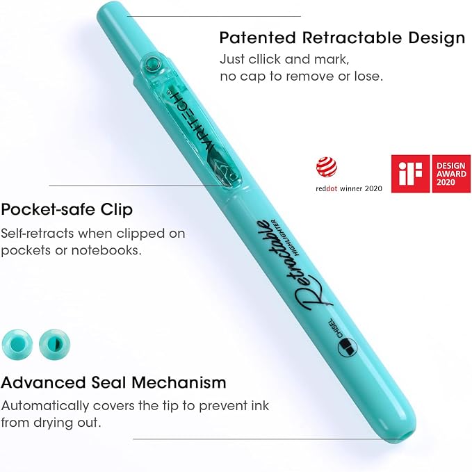 WRITECH Retractable Highlighters Bible Set: Pastel Colors Chisel Tip 12ct | Refillable Marker Pens No Bleed & Smear for Home School Office Highlighting Journaling Drawing Coloring Note-taking Writing