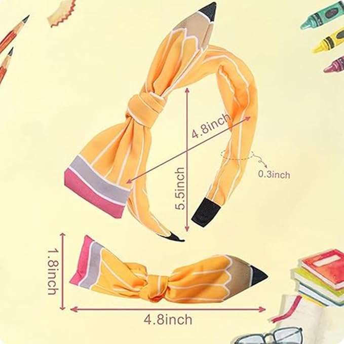 Back to School Headband Yellow Pencil Hair Bands Stripe Pencil Headpiece Cute School Hair Accessories for Women Girls First Day of School Party Supplies
