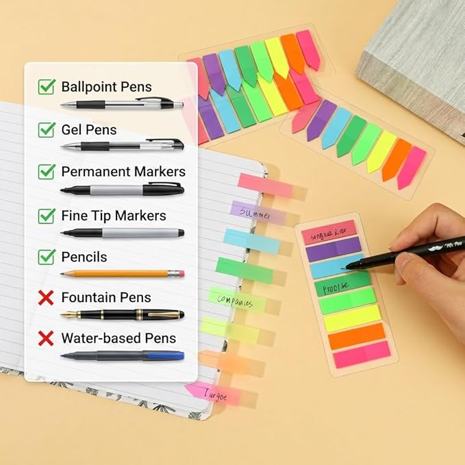 Mr. Pen- Page Markers Sticky Tabs, 800 pcs, Colored Translucent Arrow Flags for Page Marking, Fluorescent Index Tab Stickers for Notebooks, Small Sticky Notes Flags