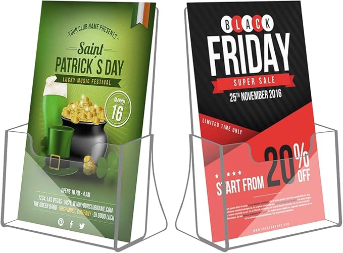NIUBEE 2 Pack 8.5'' x 5.5'' Acrylic Bi-fold Brochure Holder,Clear Plastic Counter top Flyer Organizers