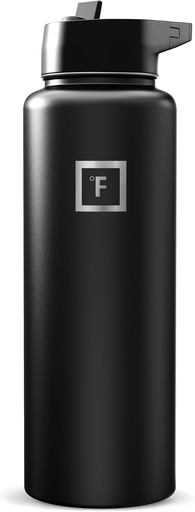 IRON °FLASK 40 oz Wide Mouth Water Bottle with Straw | Insulated Stainless Steel Sports Water Bottle with Leakproof Straw Lid - BPA Free, Cold 24 Hrs, Sweat Free (Midnight Black)