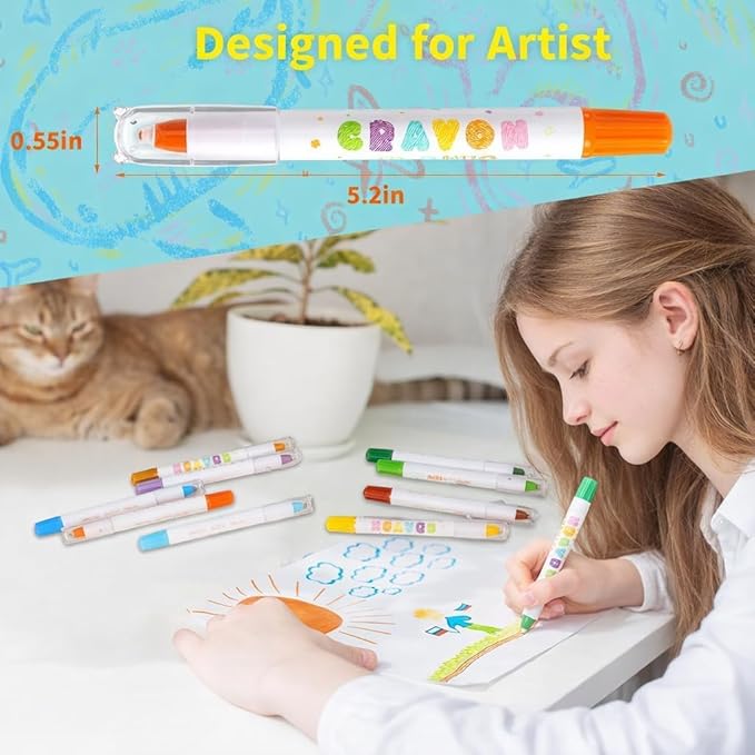 Prudiut 18 Color Silky Twistable Crayons for Young Artists, Washable Art Supplies, Multicultural Pastel Gel Crayons, Easy Grip Coloring Gift