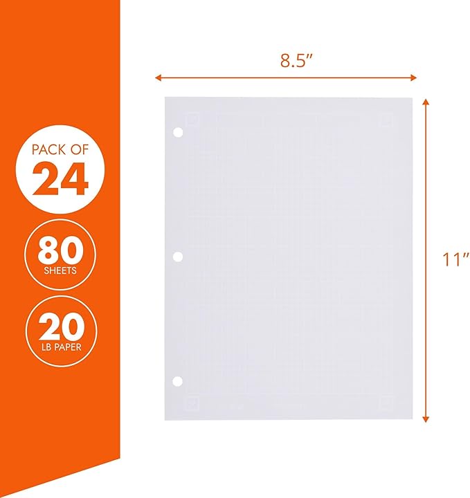 Whitelines Engineering Graph Ruled Pads, Premium 20# Gray Paper, 11" x 8.5" 80 Sheets, 3 Hole Punched, Make Your Notes Stand Out & Links Them To The Digital World, Proudly Made in USA (Pack of 24)