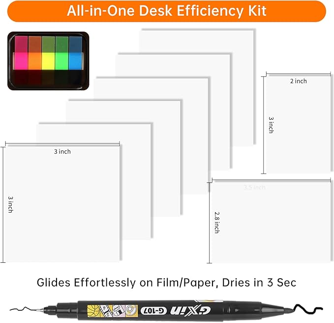 10 Pack Transparent Sticky Notes (with Sticky Tabs & Pen), MEIGAONE Clear Sticky Note 3x3 5X Strong Adhesion, Waterproof Translucent Sticky Note Office,School Supplies, 50 Sheets/Pad
