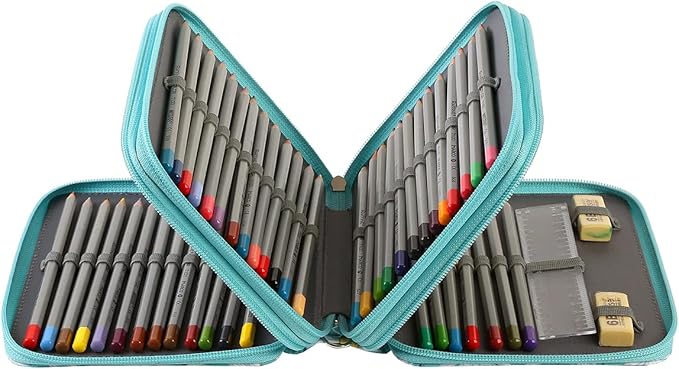 Portable Colored 72 Slots Pencil case Organizer with Printing Pattern for Watercolor Pens, Pencil Case Organizer for Artist