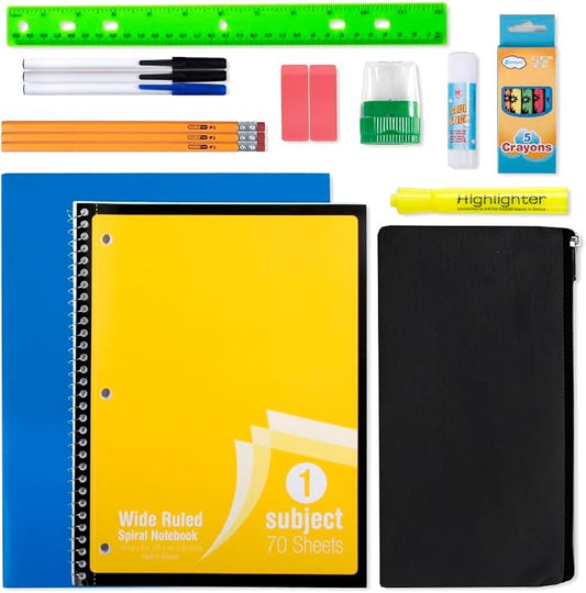 Trailmaker 24 Pack Bulk School Supply Kits | 20 Piece Back to School Supply Set for Elementary & Middle School | Notebooks, Crayons, Pencils & Essentials | For school drives, classrooms, nonprofits & student donations