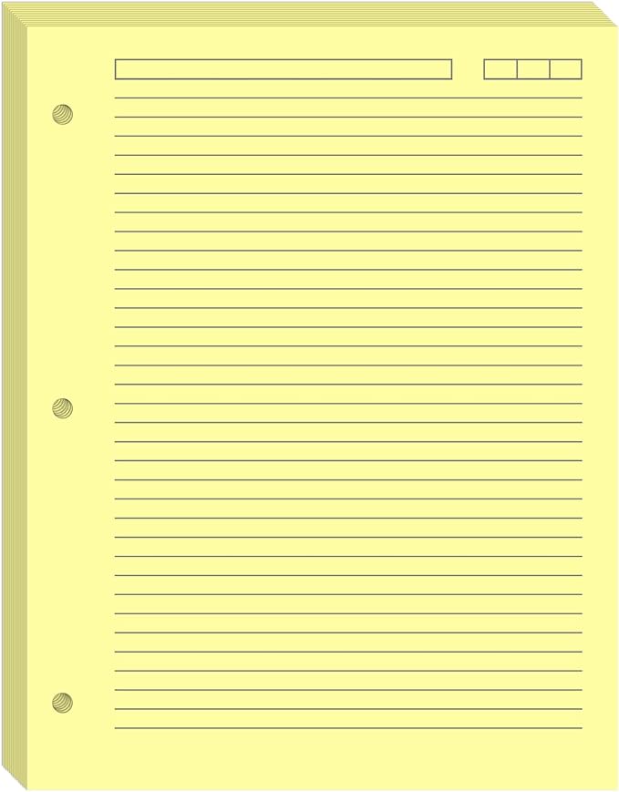 Light Yellow College Ruled Filler Paper – 8.5" x 11", 100 Sheets, 80gsm, 3-Hole Punched, Acid-Free – Pastel Binder Refill for School, Office & Note Organization