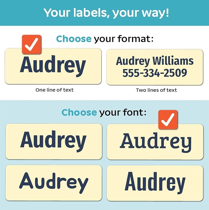 Kids Personalized Name Labels for School, Camp, Daycare (128 Labels) Custom Peel and Stick Waterproof Name Tags Stickers for Water Bottles, Lunch Boxes, Clothing, School Supplies (Flower Petal Colors)