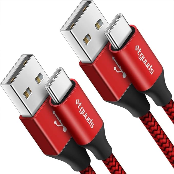 etguuds USB A to USB C Cable 6.6ft, 2-Pack, 3A Fast Charging Type C Charger Cord for iPhone 17 16 15 Pro Max 16e 17 Air, Samsung Galaxy S25 S24 S23 S22 S21 S20 A17 A16 A56 A55 Flip Fold, Red
