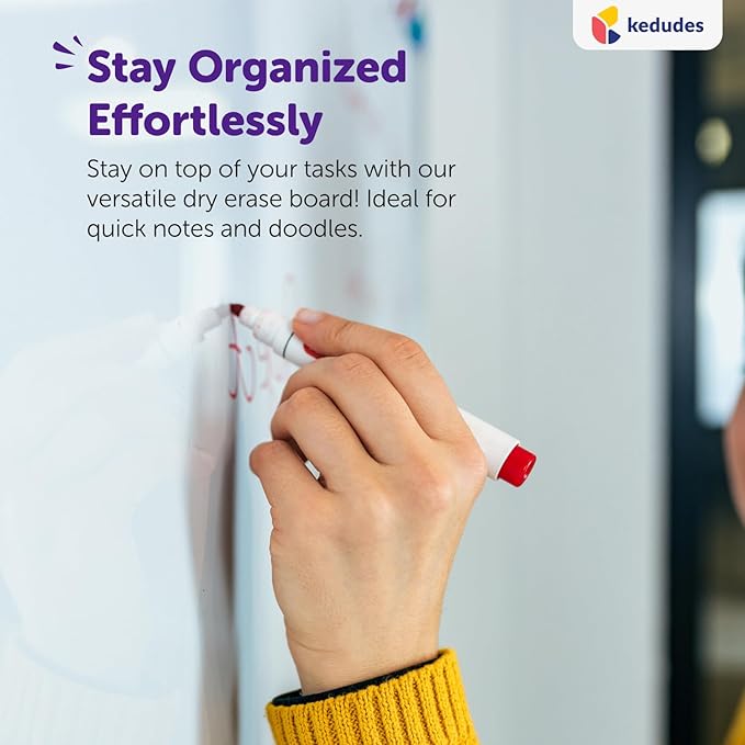 Kedudes Magnetic 8.5’’ x 11’’ Small Dry Erase Whiteboard - Includes 6 Magnetic Dry Erase Markers, Assorted Colors - Small Board for Fridge, Locker, Office, Classroom, Dorm Room