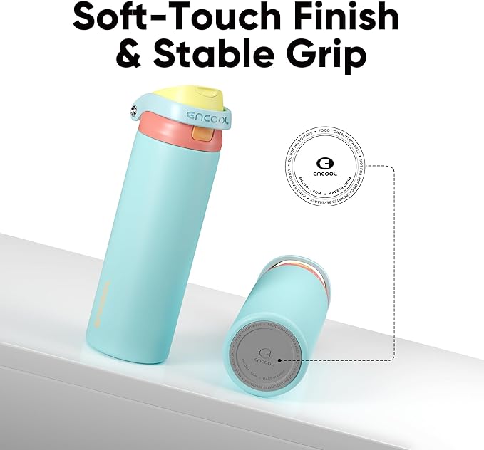 ENCOOL Leakproof Insulated Water Bottle with Straw Dual-Sip Water Bottle Bag-Safe Design for Work, Commute & Gym – Keeps Drinks Cold All Day, 40 oz, Orange-Reef Blue