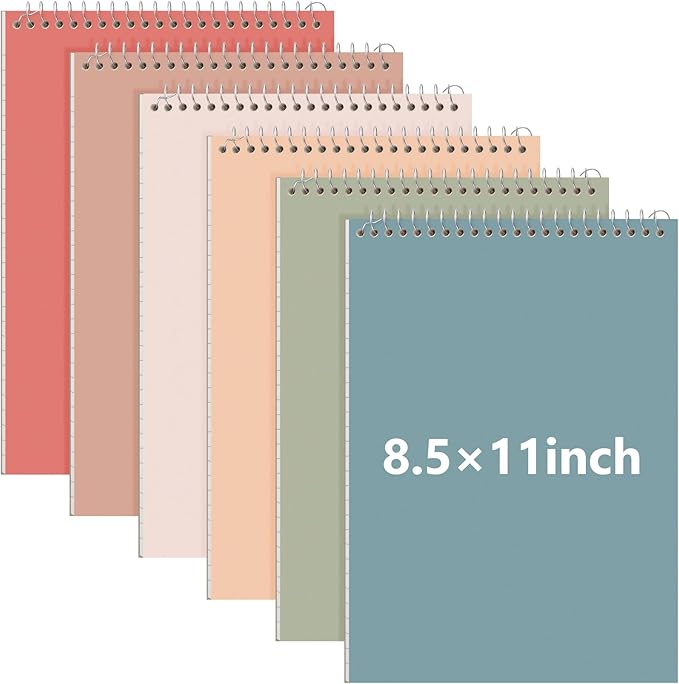 Resurhang 6 Pack 8.5 x 11'' Top Bound Office Steno Book Wide Ruled Double Sided Spiral Notebooks Reliable White Paper 70 Sheets/Pad Pastel Colors Covers for Writing School Notes(Business Color)