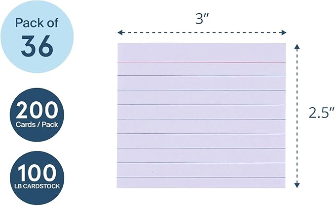 Roaring Spring Mini Index Cards, 3" x 2.5", 36 Packs of 200 Small Note Cards, Lined & Blank Flashcards in Convenient Tray, Great for Studying, Tests, Speeches