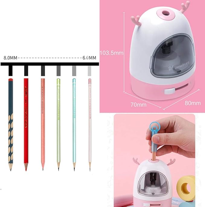 Electric Pencil Sharpener Stationery Set Gift Box Desktop Vacuum Cleaner Electric Eraser with Replacement Blade, Eraser, Battery Operated Automatic Sharpener, Pink