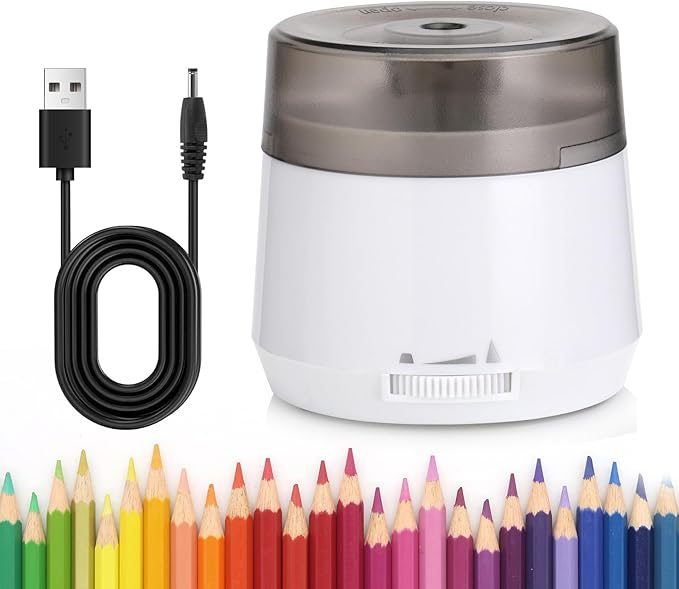 Electric Pencil Sharpener, Dual Power USB Battery Operated, Portable Design for 6-8mm Pencils, Home School Office Use (White)