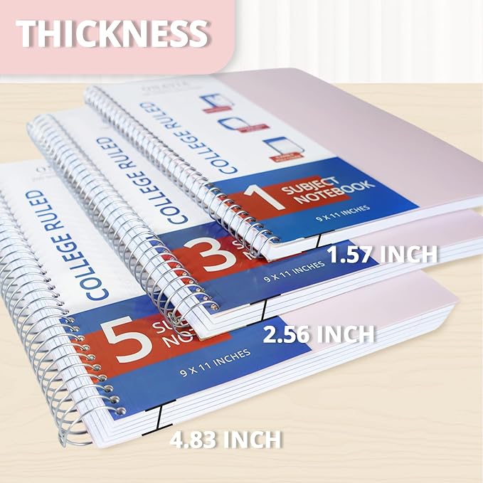 ONAVIA 3 Subject Spiral Notebook College Ruled 3 Pack, 300 Pages