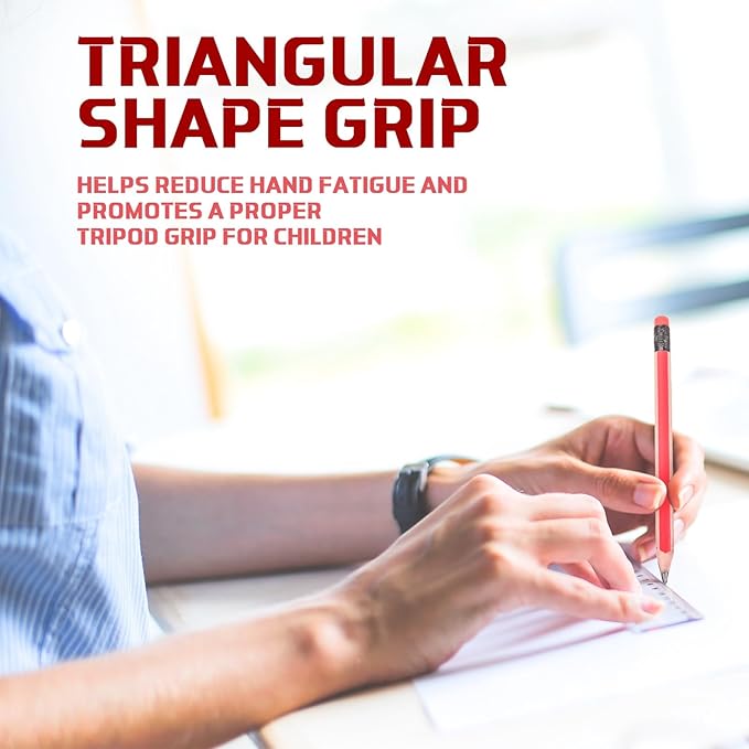 Seajan 48 Pcs 6B Jumbo Pencils, Big Fat Thick Triangular Grip 7 Inch Large Pencils Refill with Eraser for Kid Beginner Preschooler Kindergarten School Office Writing Christmas(Red)